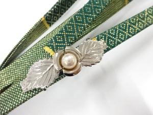 アンティーク　パール帯留め・佐賀錦帯締めセット